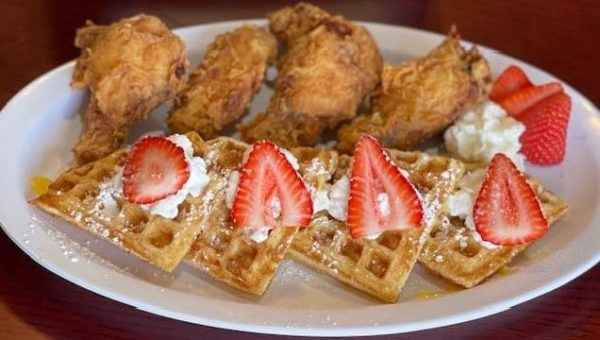 Chicken and waffles at The Cenacle